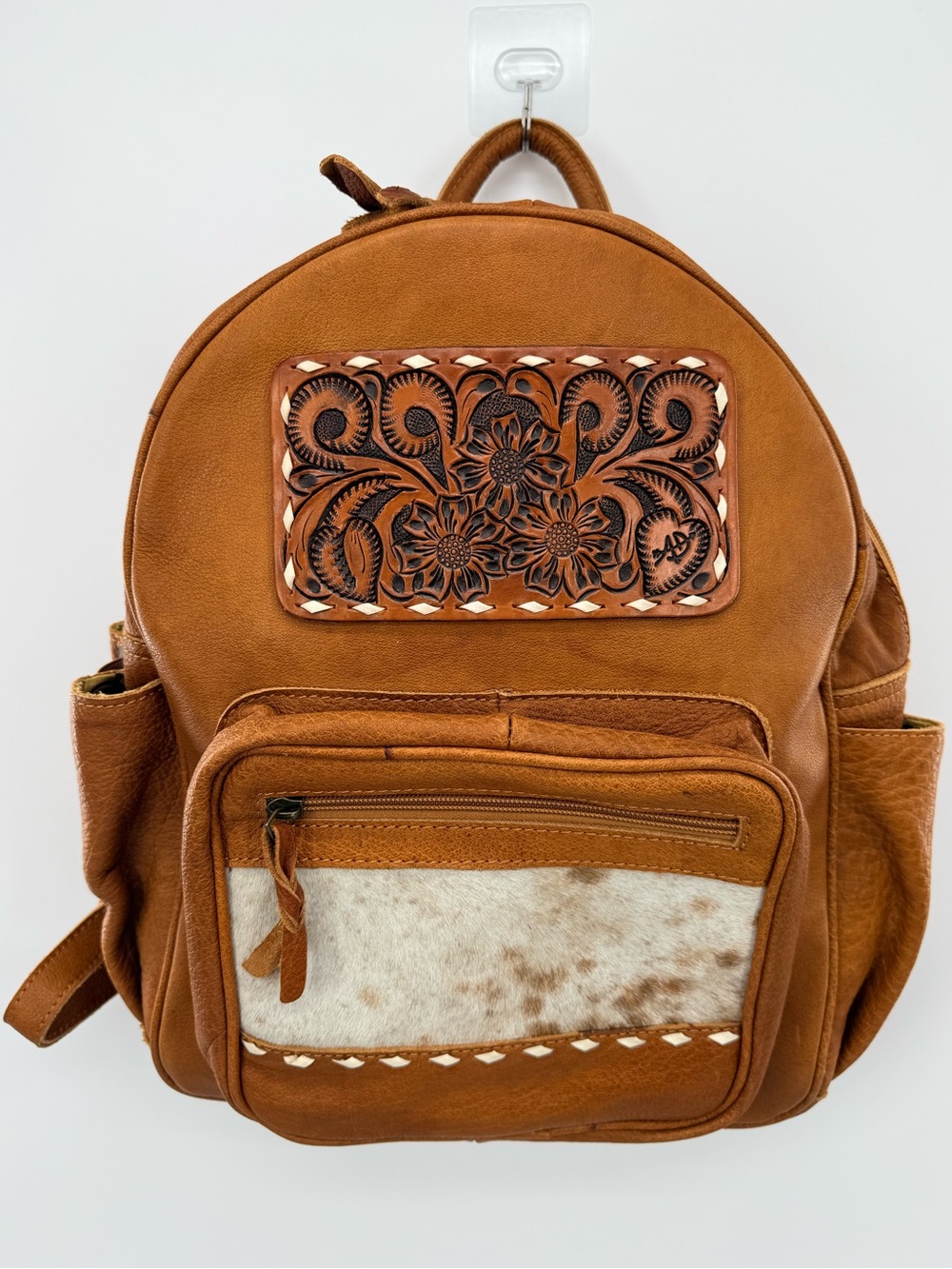 American Darling Leather Cowhide Tooled Western Backpack Brown Boho